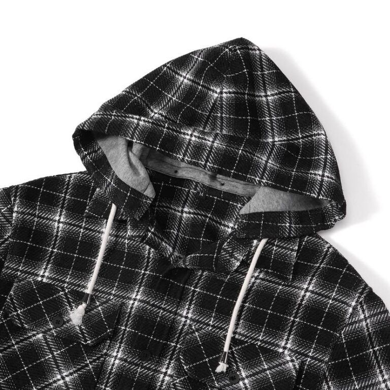 Casual Shirt Textured Plaid Hooded Shirt