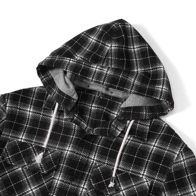 Casual Shirt Textured Plaid Hooded Shirt